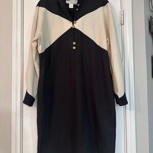 Chic Black and Cream Long Sleeve Dress